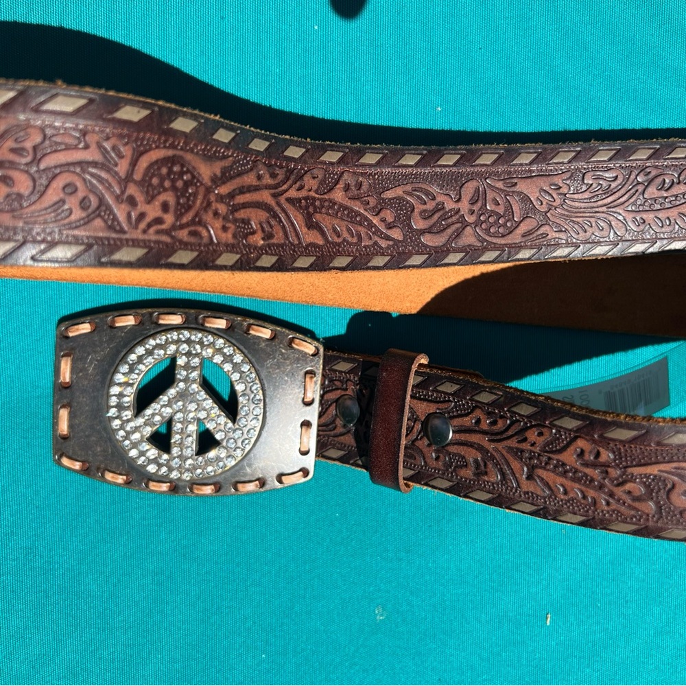 Ariat Brown and Silver Tooled Leather Belt